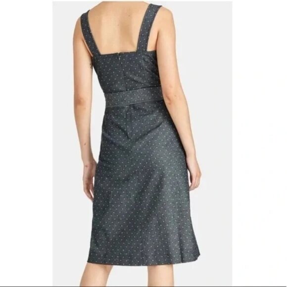 Rachel: Rachel Roy Athena Graphite Polka Dot Belted Sheath Midi Dress Size 10 - Picture 3 of 16